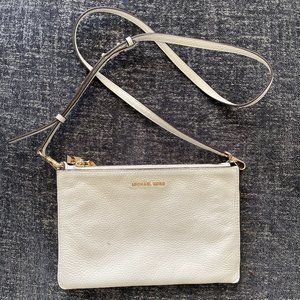 Michael Kors Jet Set Leather Double Pouch Crossbody in Cream w/ Gold Hardware